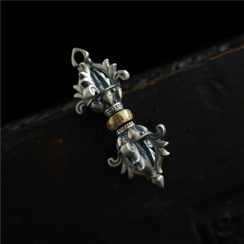 925 Sterling Silver Om Mani Padme Hum Dorje Vajra Engraved Strength Pendant Hanging Decoration