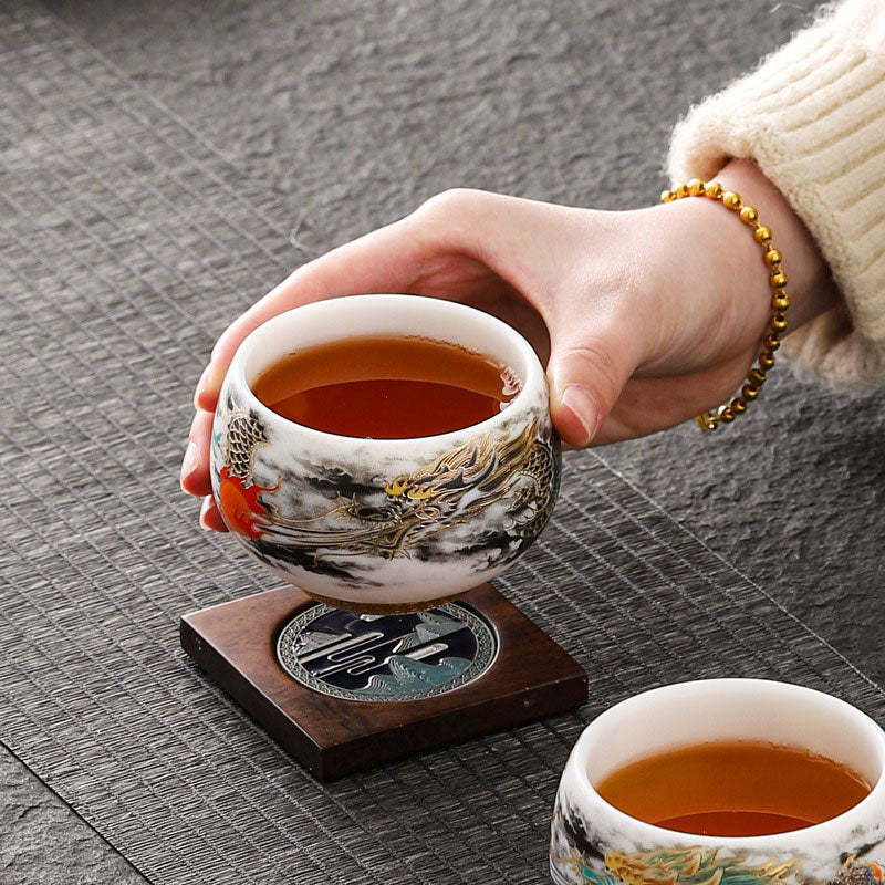 Dragon Playing With Pearl Design White Porcelain Ceramic Teacup Kung Fu Tea Cup 160ml