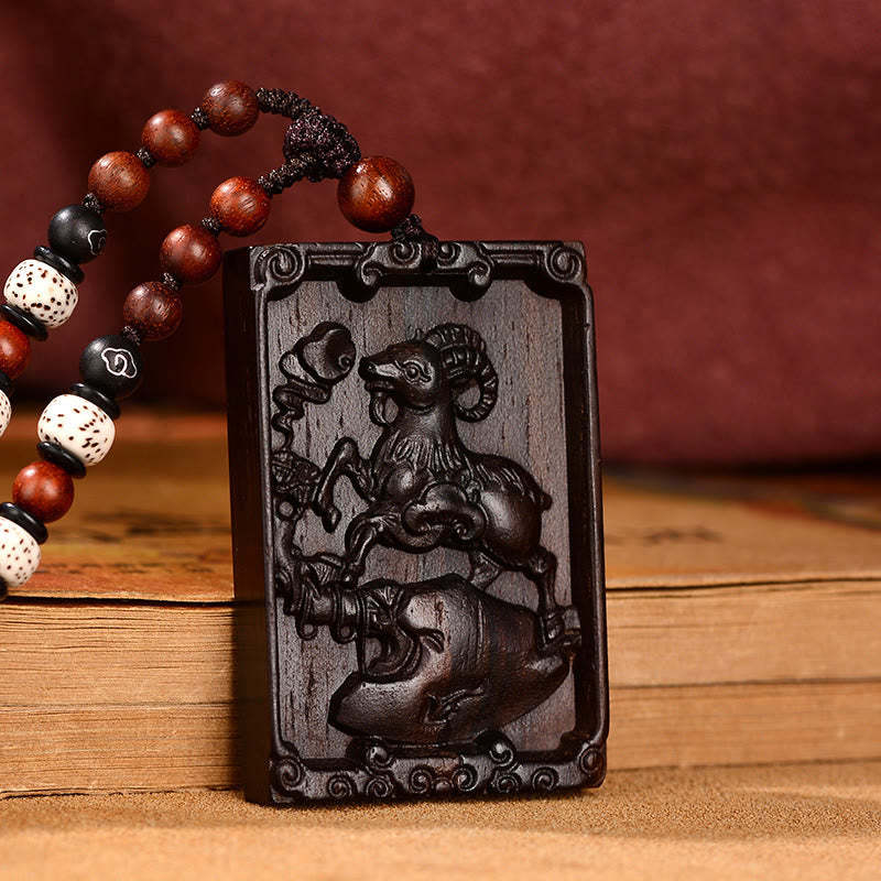 Chinese Zodiac Small Leaf Red Sandalwood Calm Necklace Pendant