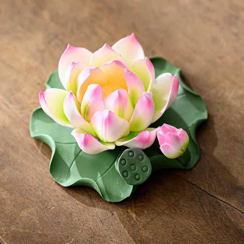 Lotus Flower Leaf Pod Spiritual Healing Ceramic Stick Incense Burner Decoration