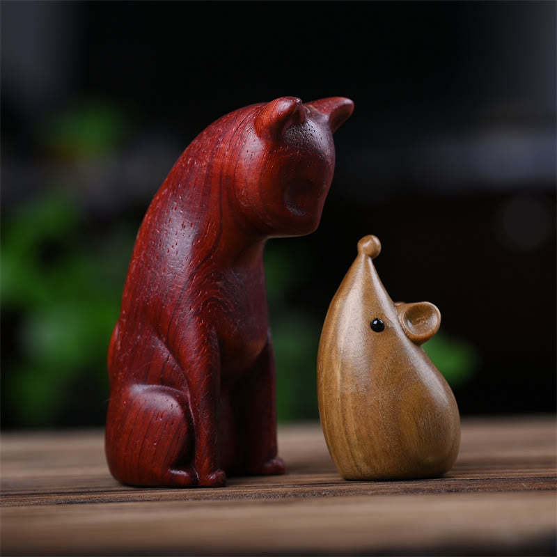 Small Cat Mouse Green Sandalwood African Red Rosewood Peace Home Decoration