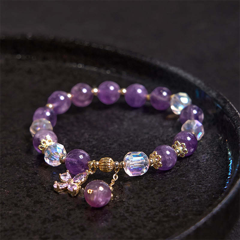 Natural Amethyst Crystal Spiritual Butterfly Charm Bracelet