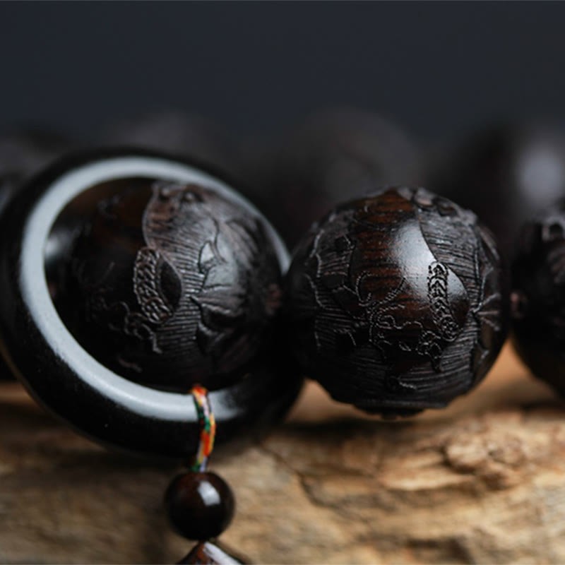 Ebony Wood Chinese Character Yin Yang Engraved Gourd Balance Bracelet