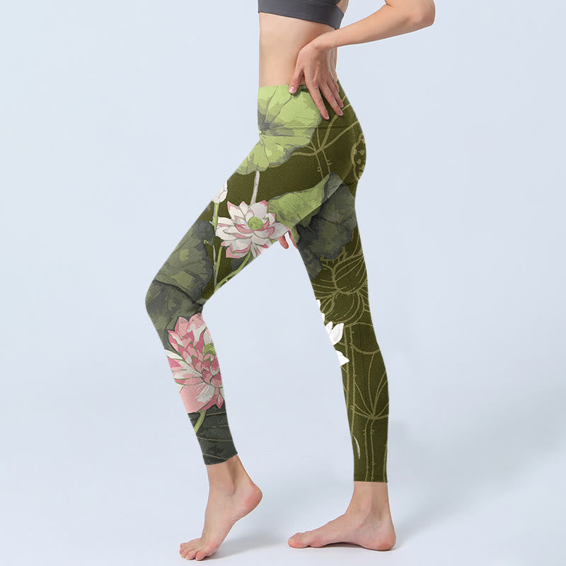 Lotus Print Gym Leggings Women's Yoga Pants
