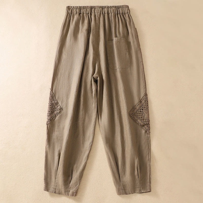 Summer Women's Cotton Drawstring Harem Pants With Pockets