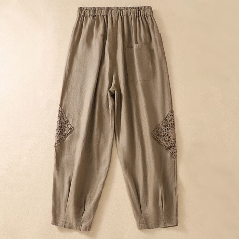 Summer Women's Cotton Drawstring Harem Pants With Pockets