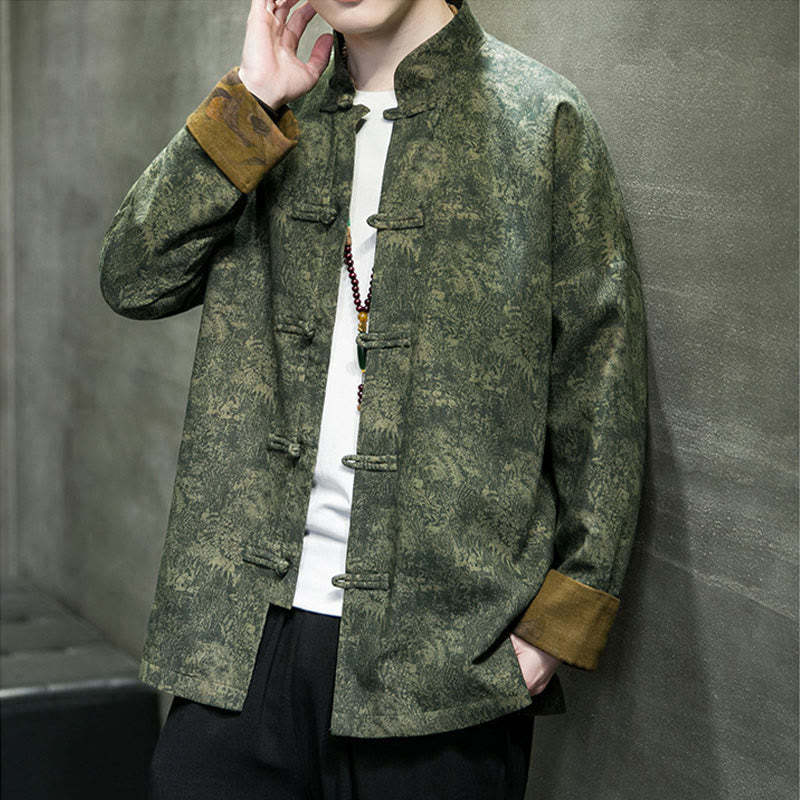 Leaves Flower Frog-button Tang Suit Cotton Men's Jacket Shirt