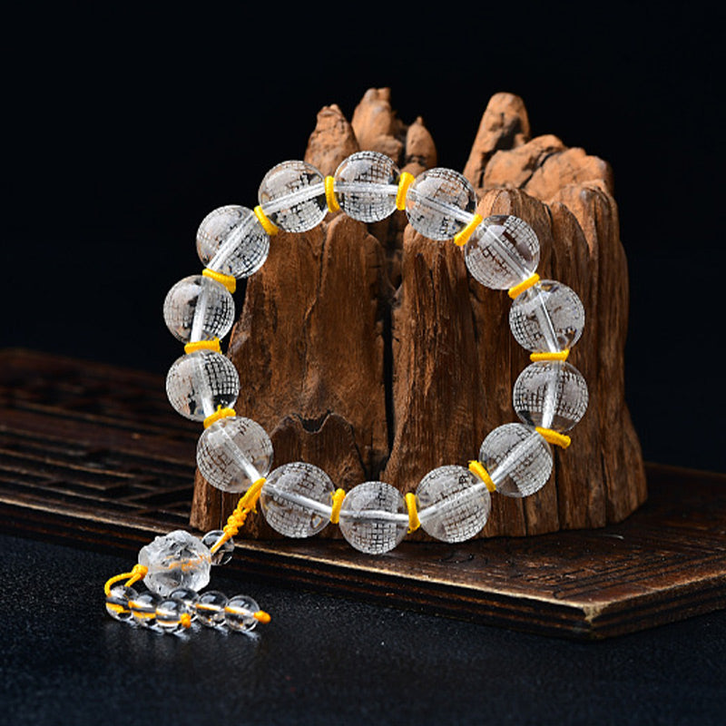 Tibet White Crystal Half Demon Half mystic zen Heart Sutra Lotus Healing Bracelet