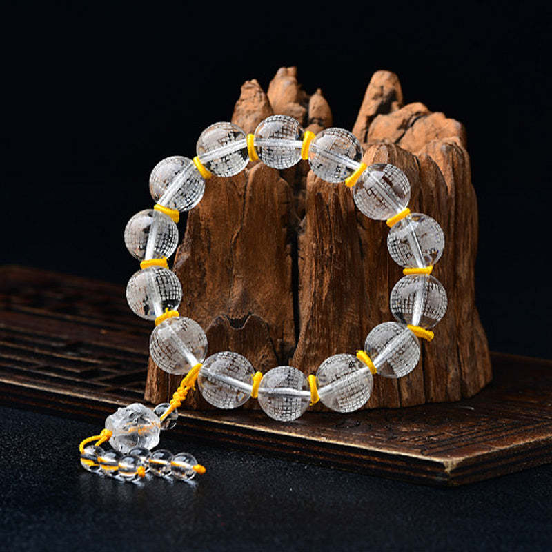 Tibet White Crystal Half Demon Half mystic zen Heart Sutra Lotus Healing Bracelet