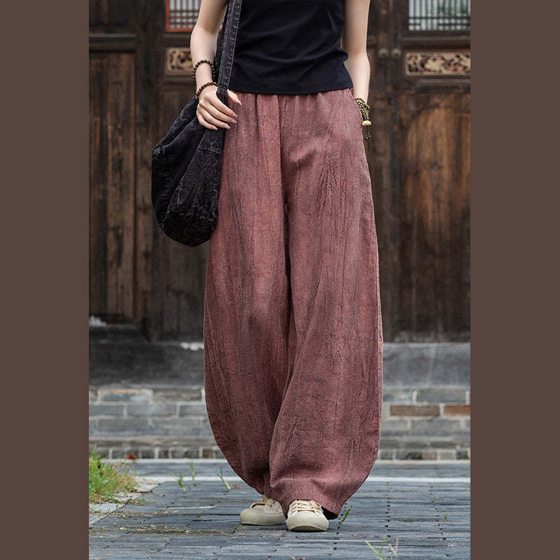 Ramie Cotton Linen Pants Tie-dye Design Trousers Loose Zen Yoga Women's Pants with Pockets