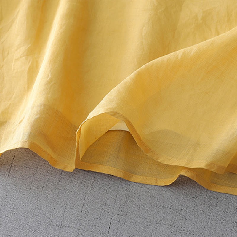 Solid Color Frog-Button Three Quarter Sleeve Double Layer Cotton Linen Shirt