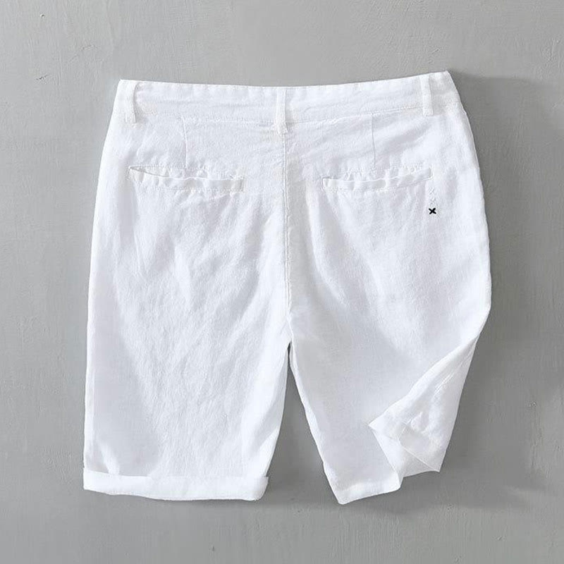 Solid Color Drawstring Cropped Linen Men's Shorts With Pockets