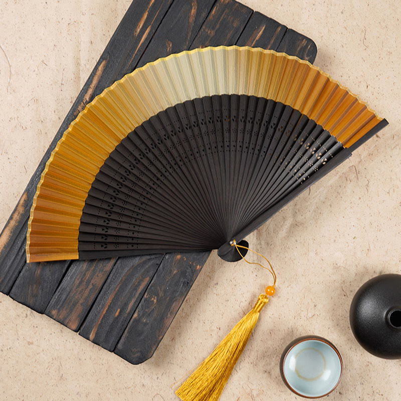 Solid Color Gradient Hollow Engraved Handheld Bamboo Folding Fan