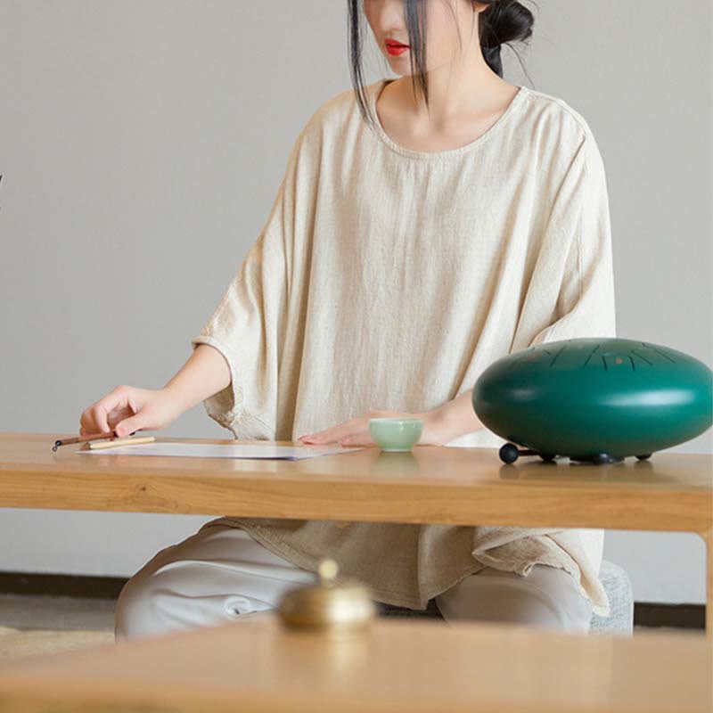 Solid Color Three Quarter Sleeve Top Loose Tee T-Shirt