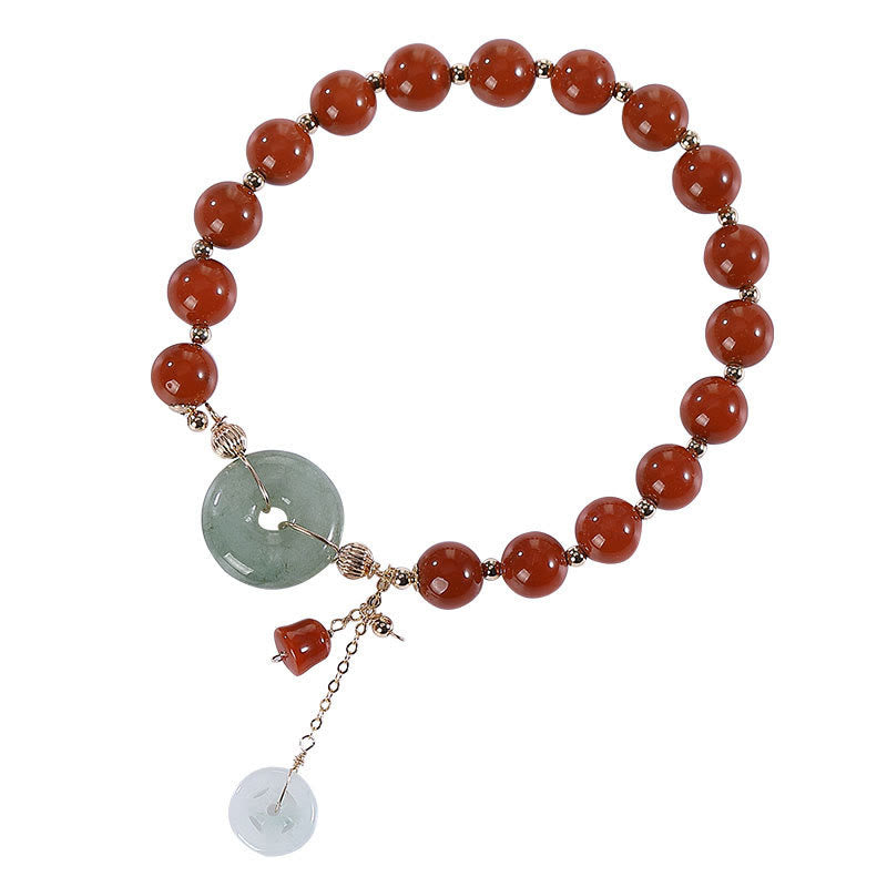 14k Gold Filled Jade Red Agate Peace Buckle Copper Coin Gourd Confidence Bracelet