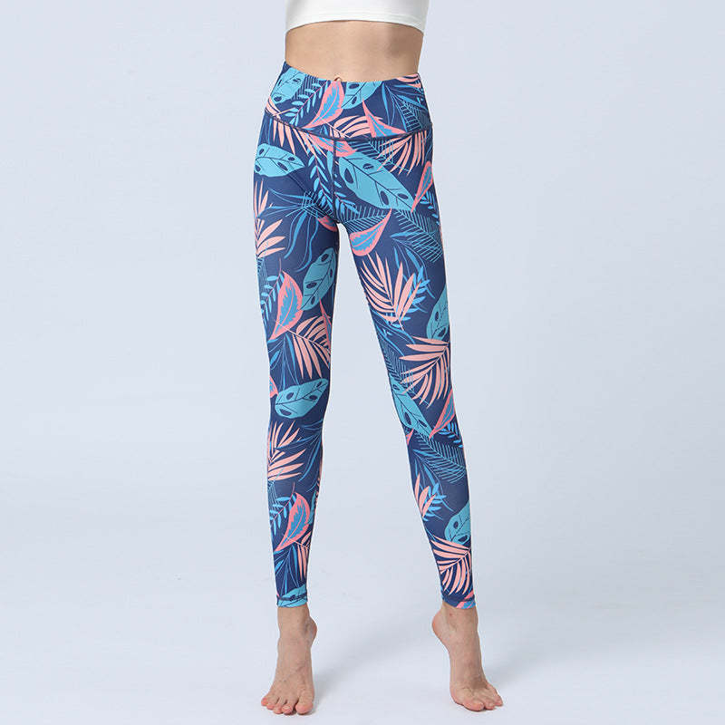 Leaves Print Pants Sports Fitness Yoga High Waist Leggings Women's Yoga Pants