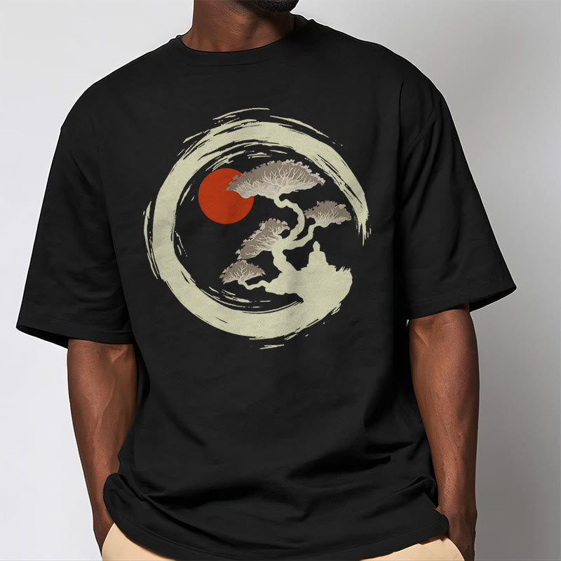 Red Sun Pine Zen Circle Meditation mystic zen Tee T-shirt