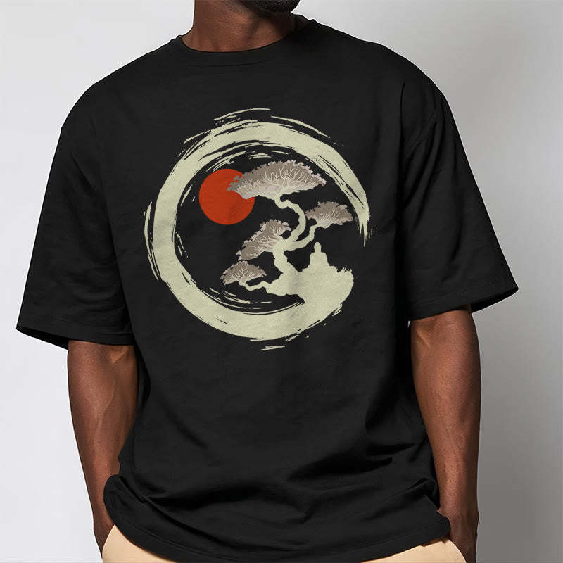 Red Sun Pine Zen Circle Meditation mystic zen Tee T-shirt