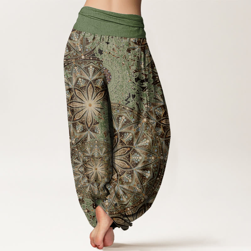Casual Brightly Overlapping Mandala Pattern Women's Elastic Waist Harem Pants