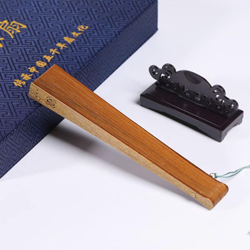 Auspicious Clouds Crane Peacock Chang'e Moon Engraved Pattern Handheld Green Sandalwood Folding Fan