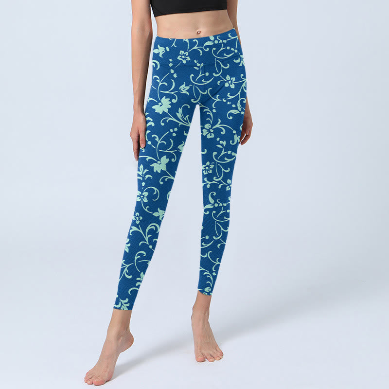 Vine Plants Flowers Print Gym Leggings Women's Yoga Pants