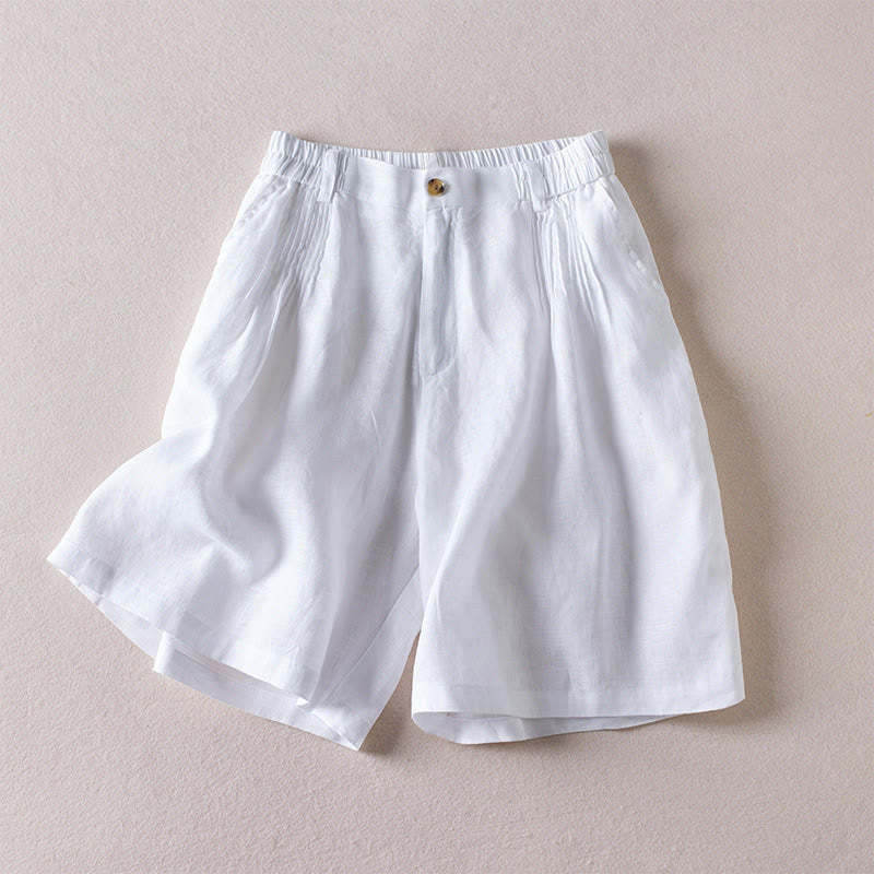 Summer Daily Simple Wrinkle Design Cotton Linen Women's Shorts With Pockets