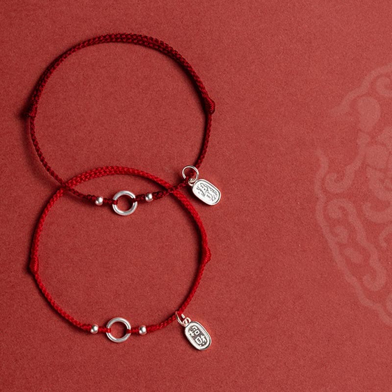 925 Sterling Silver Lucky Fortune Peace Joy Lotus Peace Buckle Red String Bracelet