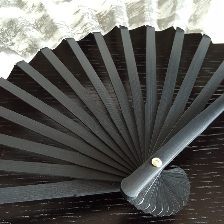 Great Wall Mountains Trees Crane Bamboo Handheld Bamboo Folding Fan 33.5cm
