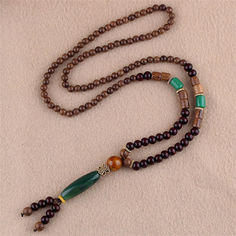 Tibetan Wenge Wood Bodhi Seed Agate Elephant Protection Necklace Pendant