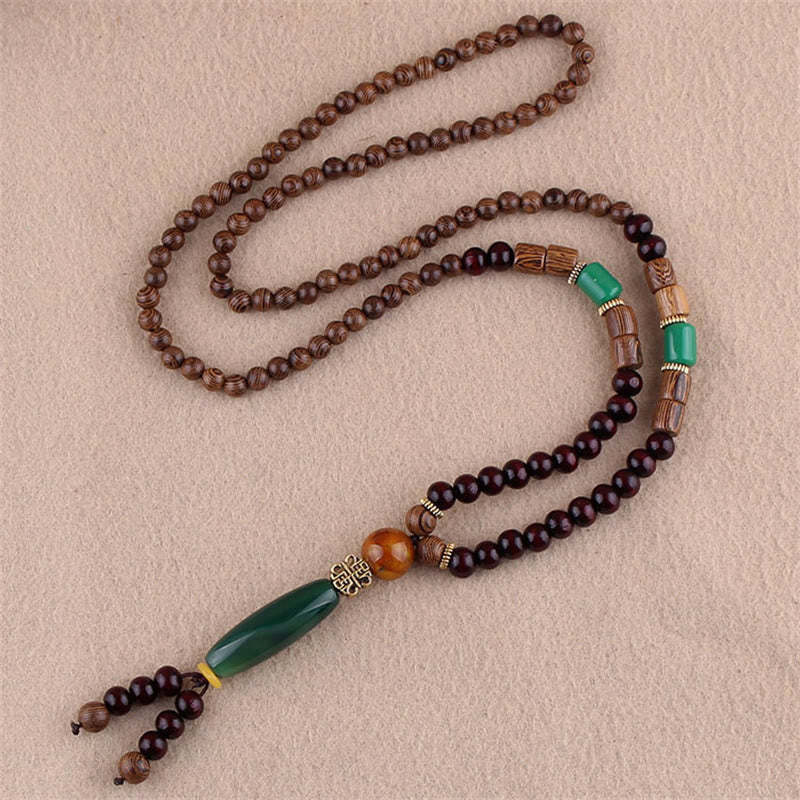 Tibetan Wenge Wood Bodhi Seed Agate Elephant Protection Necklace Pendant
