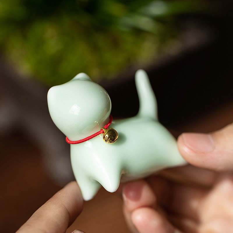 Mini Cute Standing Lying Cat Tea Pet Ceramic Home Desk Figurine Decoration