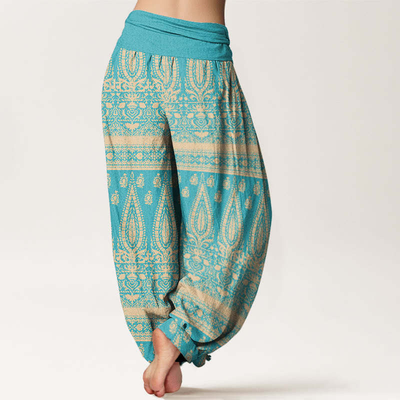 Casual Feather Stripes Design Women's Elastic Waist Harem Pants