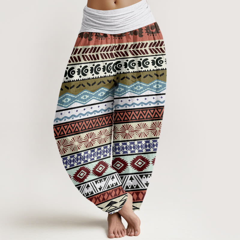 Bohemian Striped Totem Pattern Women's Elastic Waist Harem Pants