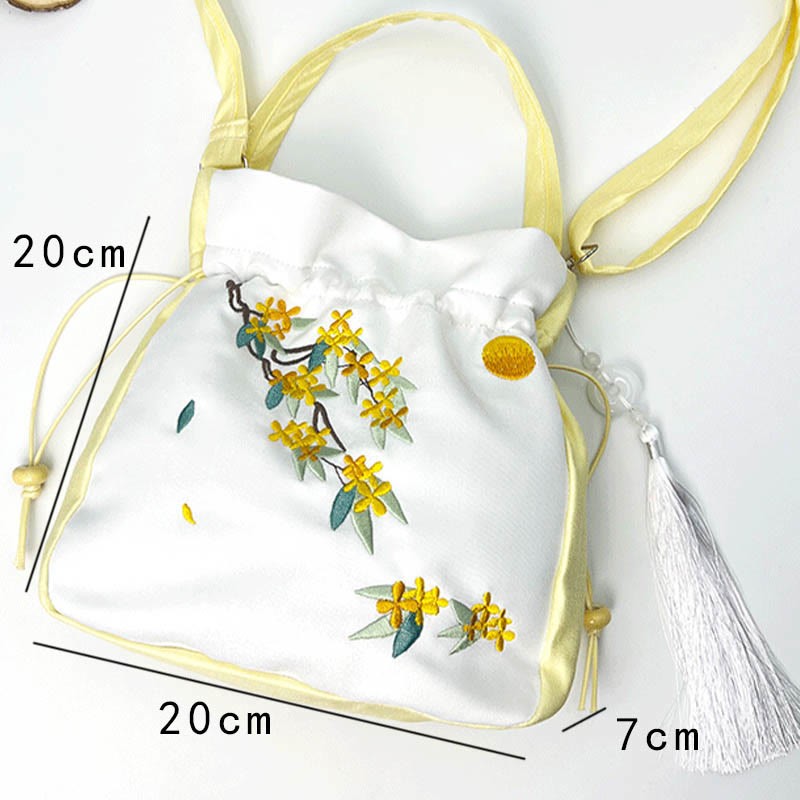 Embroidered Osmanthus Peony Grape Cat Cotton Linen Tote Crossbody Bag Shoulder Bag Handbag