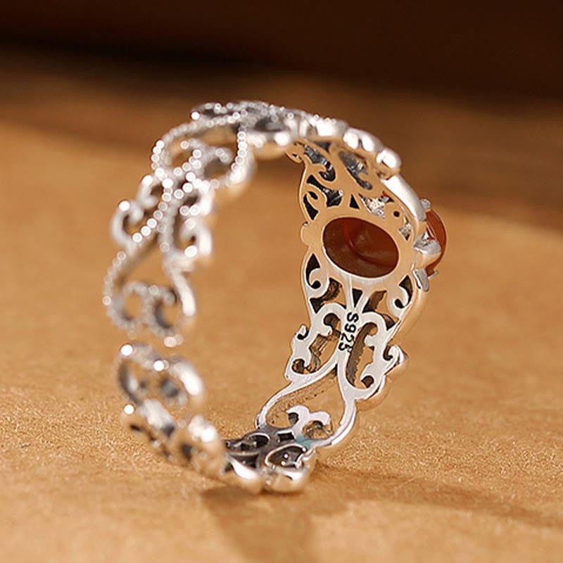 925 Sterling Silver Vintage Red Agate Self-acceptance Calm Ring