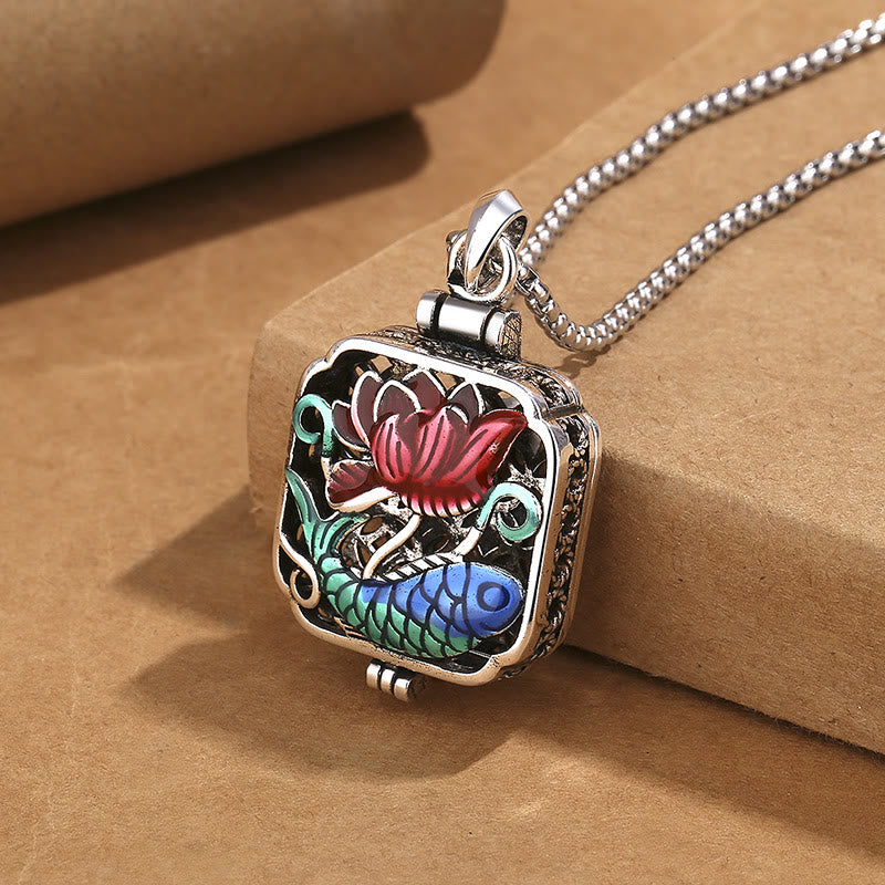 Koi Fish Lotus Copper Coins Luck Ghau Prayer Box Necklace Pendant