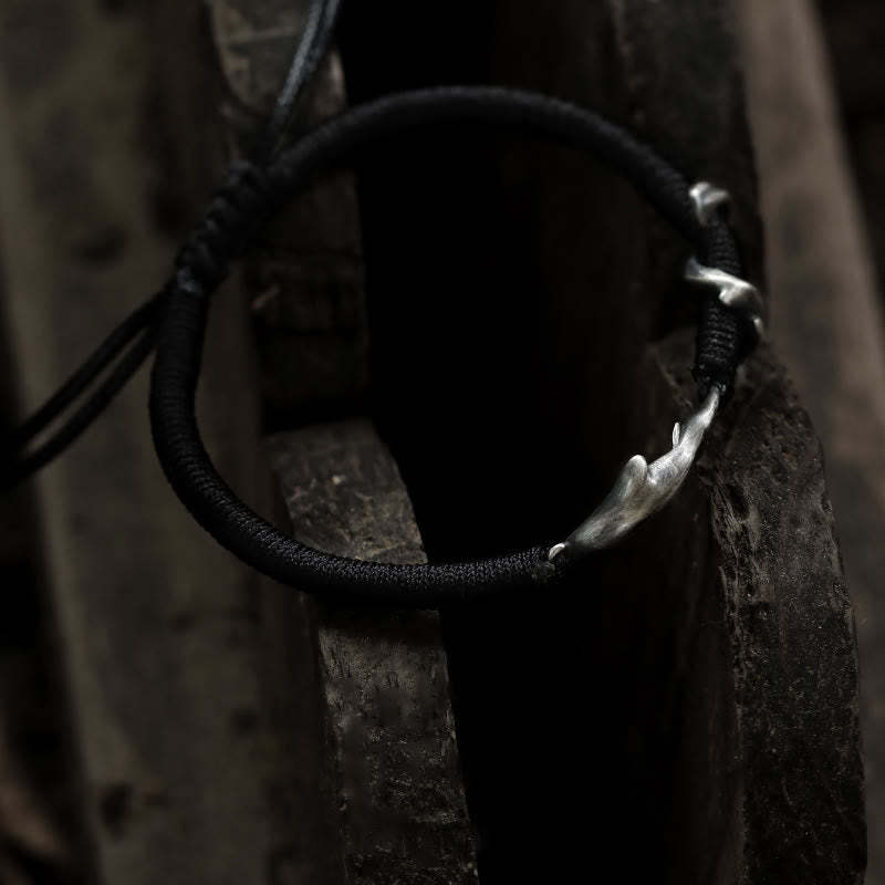 999 Sterling Silver Shark Black Wax Rope Protection Bracelet