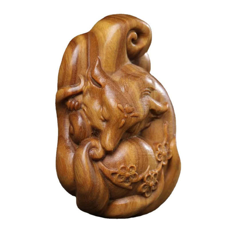 Mini Nine-Tailed Fox Green Sandalwood Peace Decoration Car Hanging Decoration