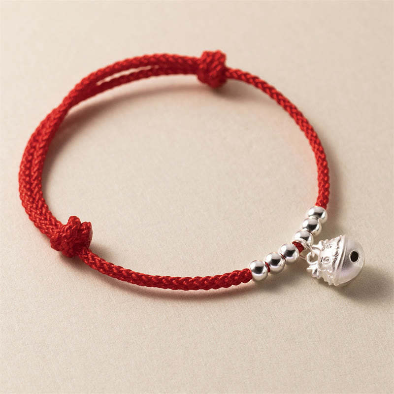 Year of the Dragon 925 Sterling Silver Handmade Dragon Carved Success Braided Red Bracelet