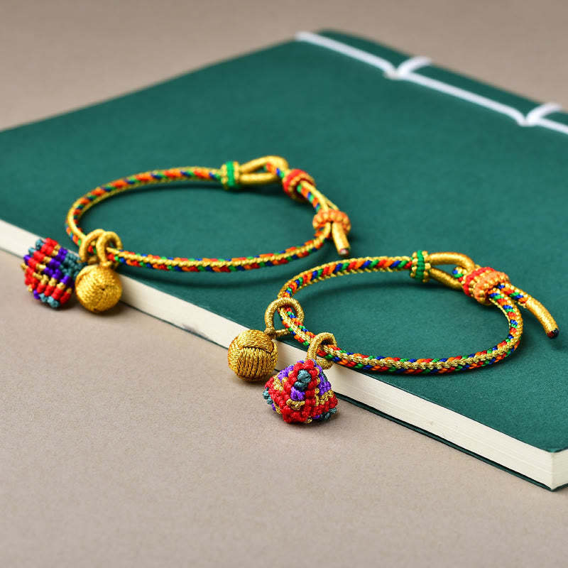 Colorful Rope Luck Handmade Zongzi Golden Ball Charm Bracelet