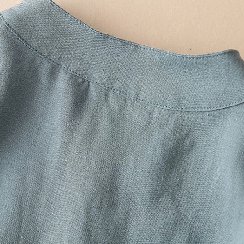 Casual Women's V-neck Three Quarter Sleeve Design Plain Cotton Linen Shirt
