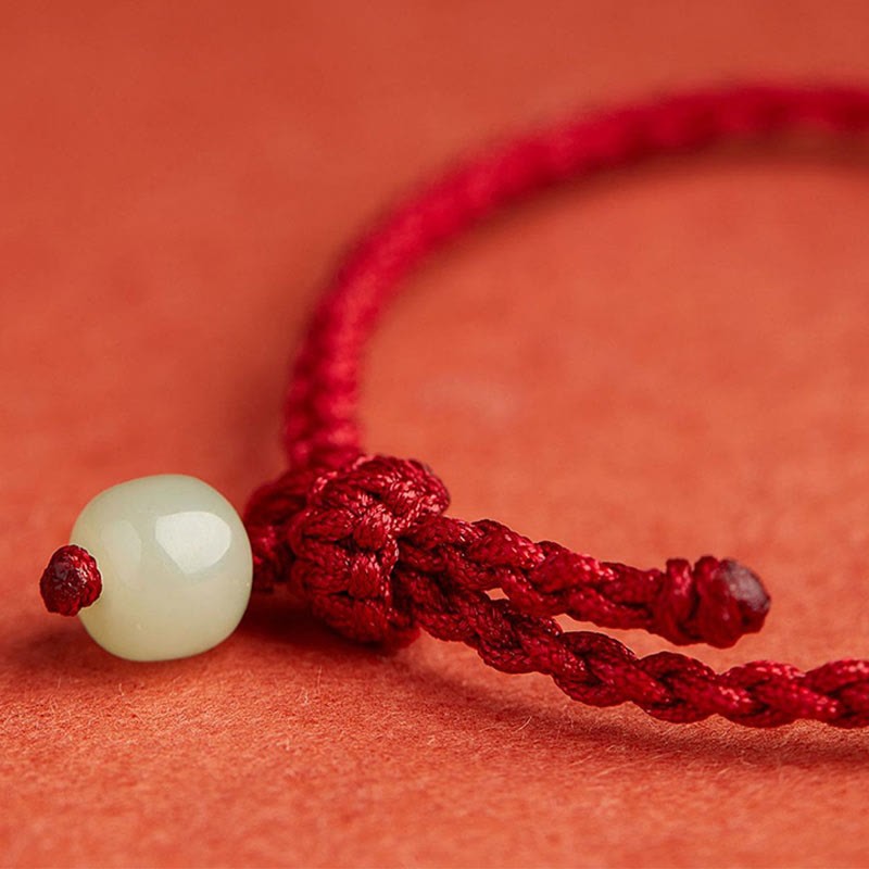 Round Peace Buckle Jade Lotus Happiness Abundance Wealth String Bracelet