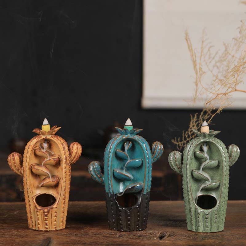 Cactus Ceramic Healing Backflow Smoke Fountain Incense Burner