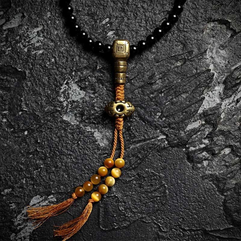 Tibetan 108 Mala Beads Black Onyx Tiger Eye Beads Nine Palaces Bagua Protection Bracelet