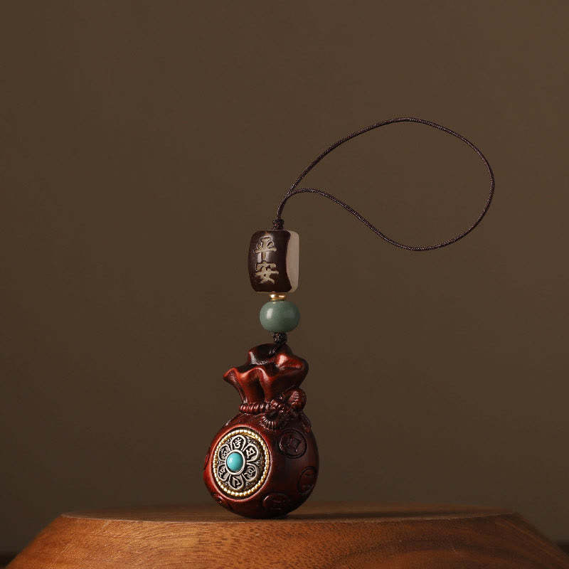 Small Leaf Red Sandalwood Green Sandalwood Money Bag Om Mani Padme Hum Rotatable Protection Hanging Decoration