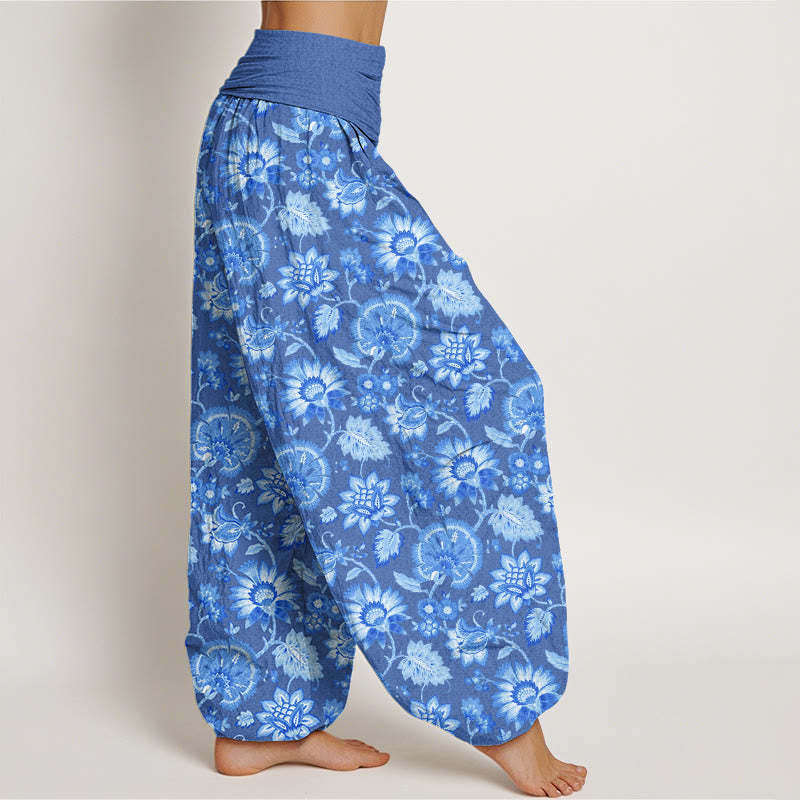 Casual Petal Vine Pattern Women's Elastic Waist Harem Pants