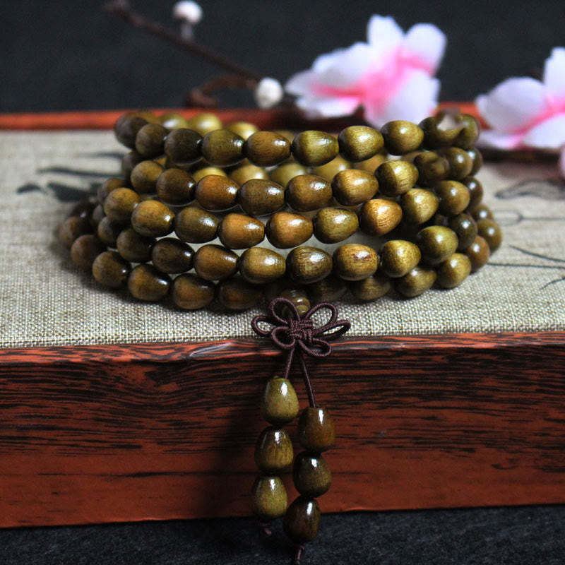 108 Mala Teardrop Beads Natural Phoebe Zhennan Wood Protection Bracelet
