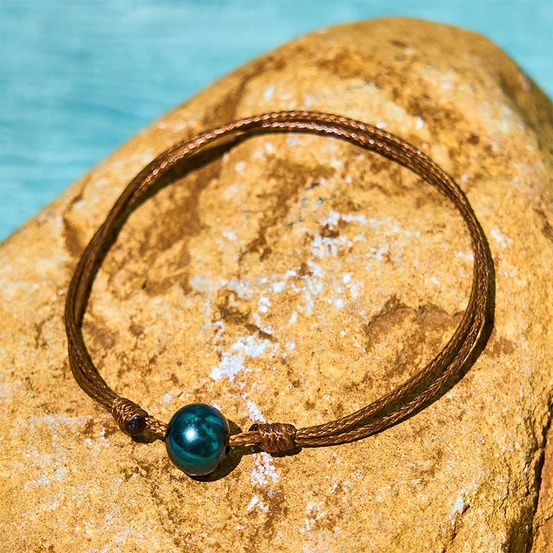 Natural Tahitian Black Pearl Bead Wax Rope Healing Bracelet