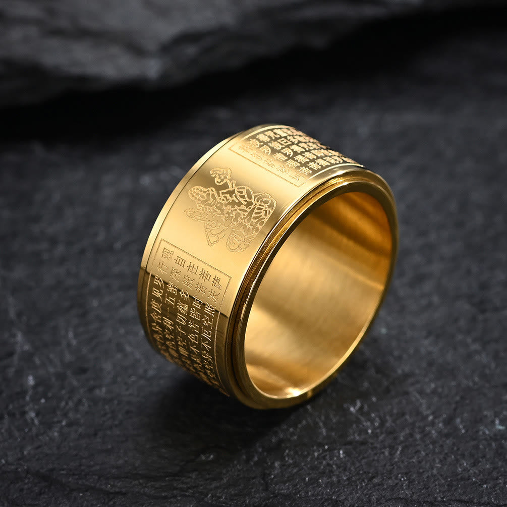 Chinese Zodiac Natal mystic zen Heart Sutra Carved Titanium Steel Calm Rotatable Ring