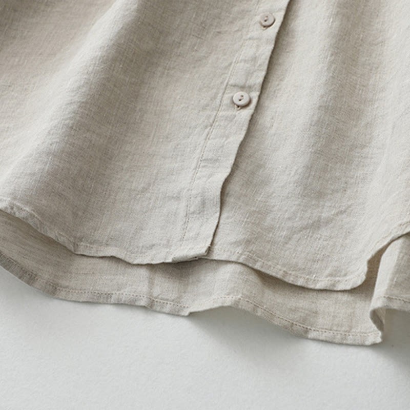 Solid Color Button Three Quarter Sleeve Cotton Linen Shirt